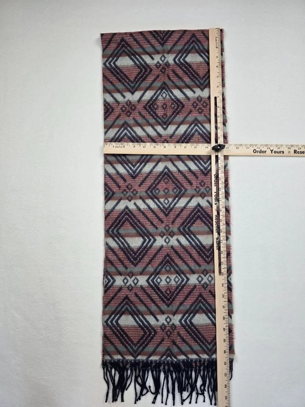 100% Cashmere Geometric Pattern Scarf With Fringe Made In Scotland